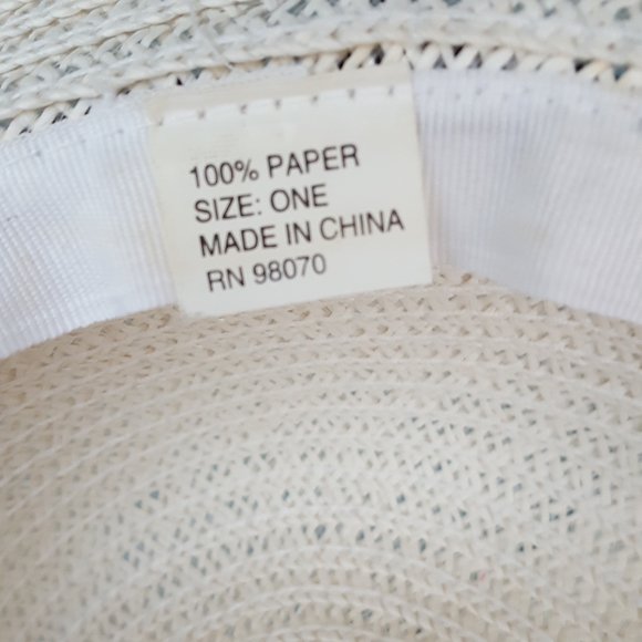 OFF WHITE COLUMBINO BOHO WITH ABALONE DRIP RAFIA PAPER TREE FLOPPY SUMMER HAT - Picture 9 of 9